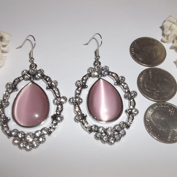 Statement Earring Pink Silver White Rhinestone Big Earrings Earring Earring A502 - Picture 3 of 6